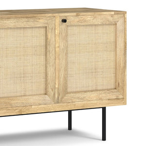 English Elm Stonecastle Mango Wood Buffet with Woven Raffia Doors and Iron Base for Dining Rooms B2732P548173