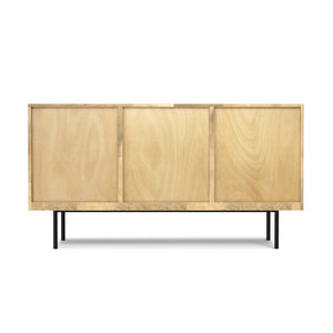 English Elm Stonecastle Mango Wood Buffet with Woven Raffia Doors and Iron Base for Dining Rooms B2732P548173