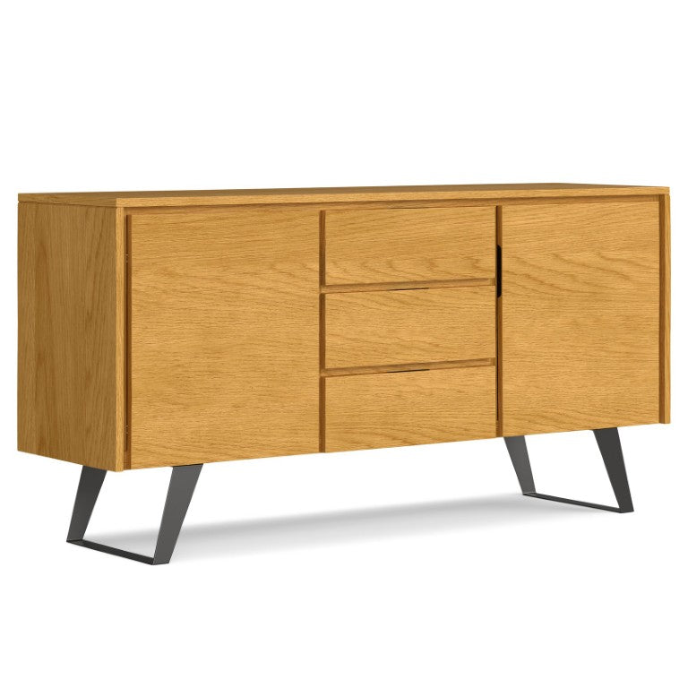 English Elm Fulton Oak Veneer Sideboard with Angled Metal Legs for Dining or Living Rooms B2732P548178