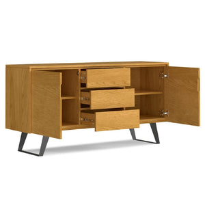 English Elm Fulton Oak Veneer Sideboard with Angled Metal Legs for Dining or Living Rooms B2732P548178
