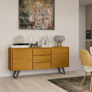 English Elm Fulton Oak Veneer Sideboard with Angled Metal Legs for Dining or Living Rooms B2732P548178