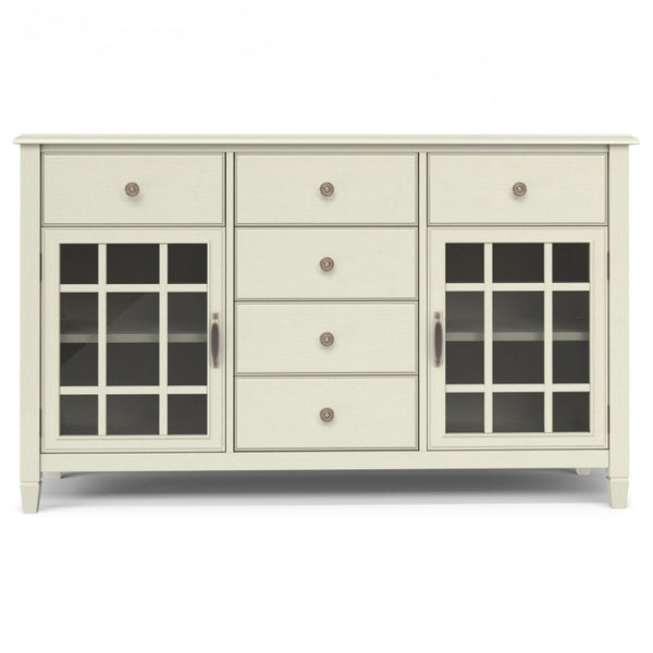 English Elm Somerset Solid Wood Buffet Sideboard Six Drawers Antique White Traditional Dining B2732P548179