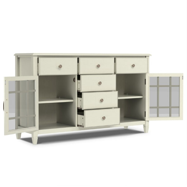 English Elm Somerset Solid Wood Buffet Sideboard Six Drawers Antique White Traditional Dining B2732P548179