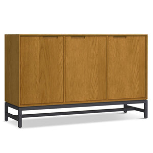 English Elm Argyle Oak Veneer Three Door Buffet with Graphite Metal Frame for Modern Dining Brown 18 L x 58 W x 36 H Metal & Wood B2732P548182