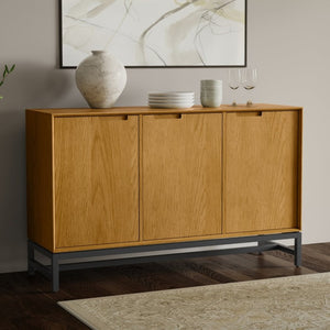 English Elm Argyle Oak Veneer Three Door Buffet with Graphite Metal Frame for Modern Dining Brown 18 L x 58 W x 36 H Metal & Wood B2732P548182