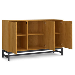 English Elm Argyle Oak Veneer Three Door Buffet with Graphite Metal Frame for Modern Dining Brown 18 L x 58 W x 36 H Metal & Wood B2732P548182