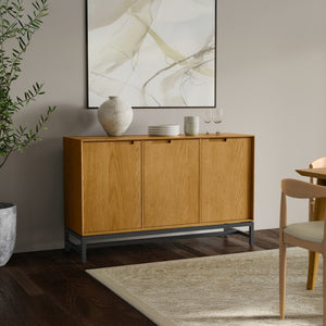 English Elm Argyle Oak Veneer Three Door Buffet with Graphite Metal Frame for Modern Dining Brown 18 L x 58 W x 36 H Metal & Wood B2732P548182