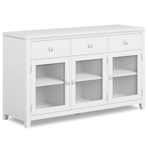 English Elm Argyle Oak Veneer Three Door Buffet with Graphite Metal Frame for Modern Dining White 17 L x 54 W x 32 H Wood+Glass B2732P548183