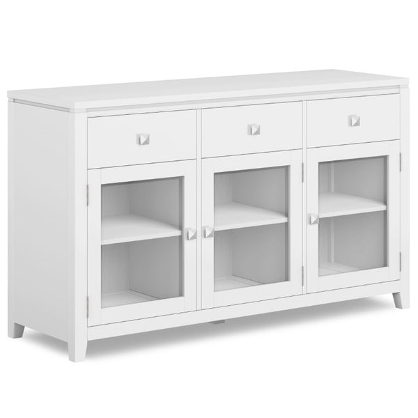 English Elm Argyle Oak Veneer Three Door Buffet with Graphite Metal Frame for Modern Dining White 17 L x 54 W x 32 H Wood+Glass B2732P548183