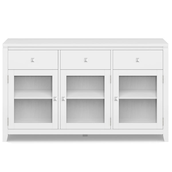 English Elm Argyle Oak Veneer Three Door Buffet with Graphite Metal Frame for Modern Dining White 17 L x 54 W x 32 H Wood+Glass B2732P548183
