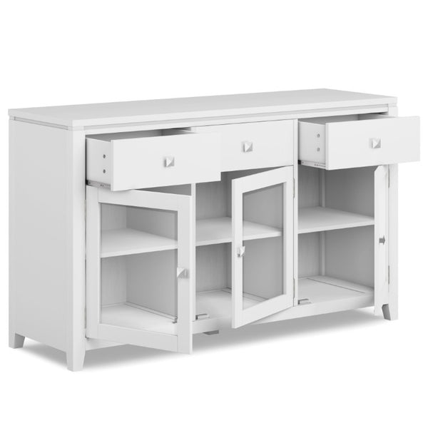 English Elm Argyle Oak Veneer Three Door Buffet with Graphite Metal Frame for Modern Dining White 17 L x 54 W x 32 H Wood+Glass B2732P548183