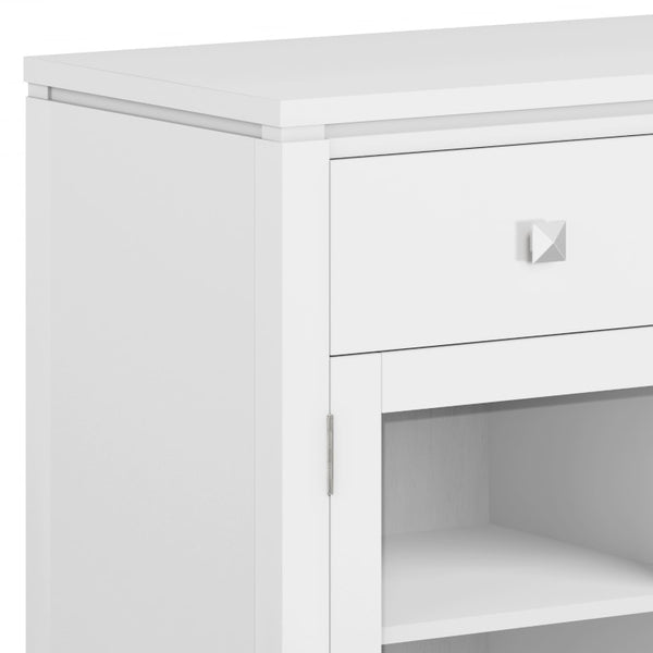 English Elm Argyle Oak Veneer Three Door Buffet with Graphite Metal Frame for Modern Dining White 17 L x 54 W x 32 H Wood+Glass B2732P548183