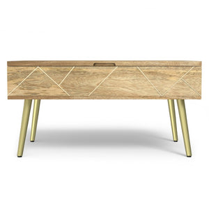 English Elm Spartan Mango Hardwood Lift Top Coffee Table with Brass Inlays and Hidden Storage B2732P549788