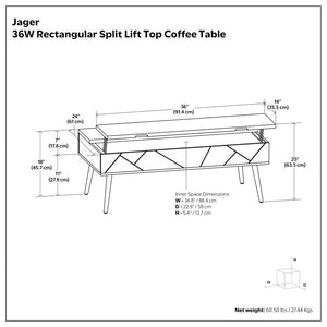 English Elm Spartan Mango Hardwood Lift Top Coffee Table with Brass Inlays and Hidden Storage B2732P549788