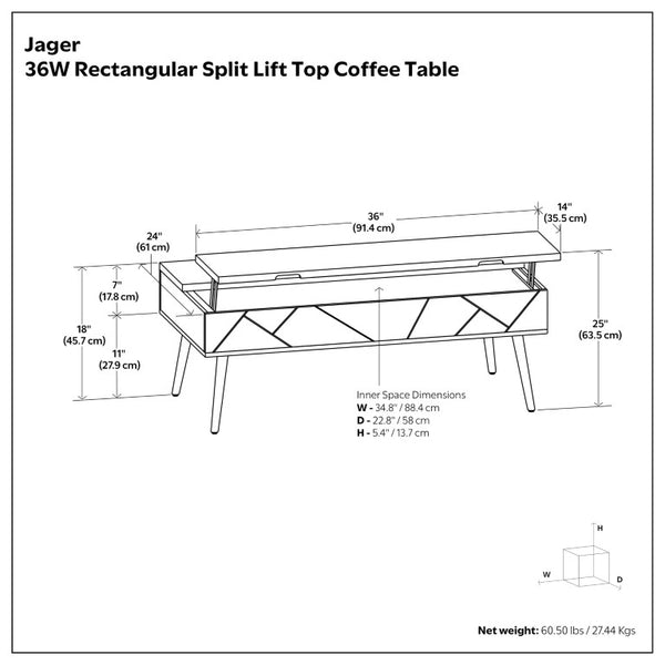 English Elm Spartan Mango Hardwood Lift Top Coffee Table with Brass Inlays and Hidden Storage B2732P549788
