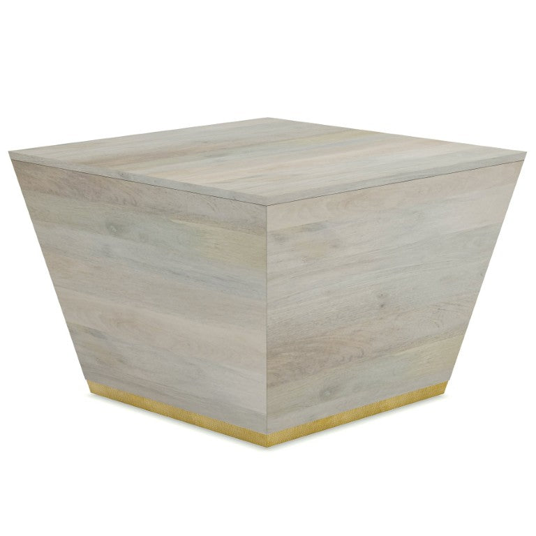 English Elm Viola Solid Mango Wood Square Coffee Table with Brass Trim Geometric Base Whitewash B2732P549789