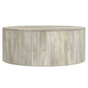 English Elm Ardson Round Mango Wood Drum Coffee Table Whitewash Finish for Coastal Living White Wood 36 x 36 x 14 B2732P549790