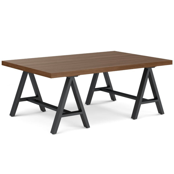 English Elm Spokane Walnut Veneer Coffee Table with Sawhorse Steel Base for Modern Living B2732P549791
