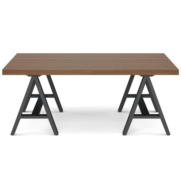 English Elm Spokane Walnut Veneer Coffee Table with Sawhorse Steel Base for Modern Living B2732P549791