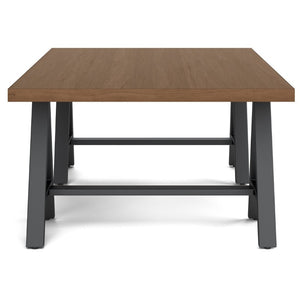 English Elm Spokane Walnut Veneer Coffee Table with Sawhorse Steel Base for Modern Living B2732P549791