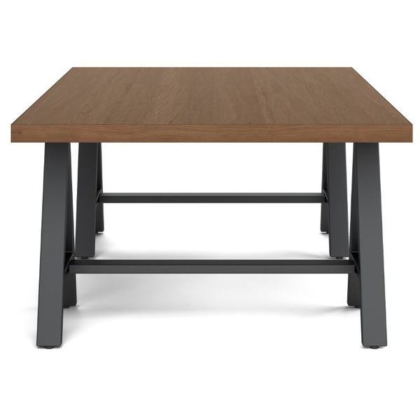 English Elm Spokane Walnut Veneer Coffee Table with Sawhorse Steel Base for Modern Living B2732P549791