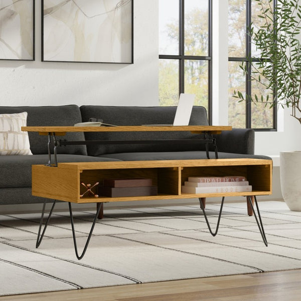 English Elm Diaz Oak Veneer Lift Top Coffee Table with Hidden Storage for Living Rooms B2732P549793