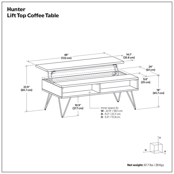English Elm Diaz Oak Veneer Lift Top Coffee Table with Hidden Storage for Living Rooms B2732P549793