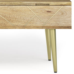 English Elm Spartan Mango Hardwood Lift Top Coffee Table with Brass Inlay and Hidden Storage B2732P549795