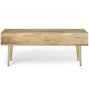 English Elm Spartan Mango Hardwood Lift Top Coffee Table with Brass Inlay and Hidden Storage B2732P549795