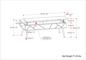 English Elm Spartan Mango Hardwood Lift Top Coffee Table with Brass Inlay and Hidden Storage B2732P549795