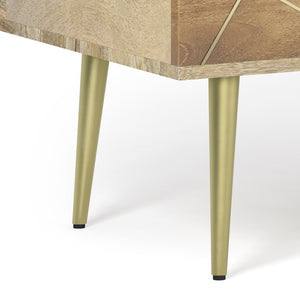 English Elm Spartan Mango Hardwood Lift Top Coffee Table with Brass Inlay and Hidden Storage B2732P549795