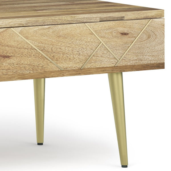 English Elm Spartan Mango Hardwood Lift Top Coffee Table with Brass Inlay and Hidden Storage B2732P549795