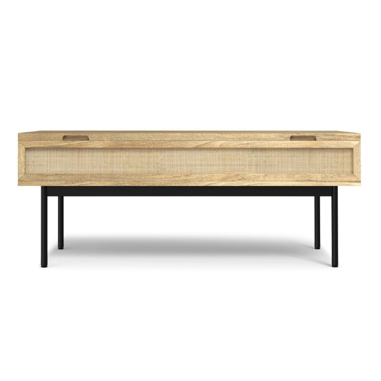 English Elm Stonecastle Mango Wood Lift Top Coffee Table with Hidden Storage and Raffia Accents B2732P549796