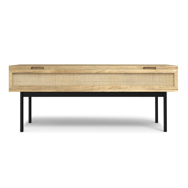 English Elm Stonecastle Mango Wood Lift Top Coffee Table with Hidden Storage and Raffia Accents B2732P549796