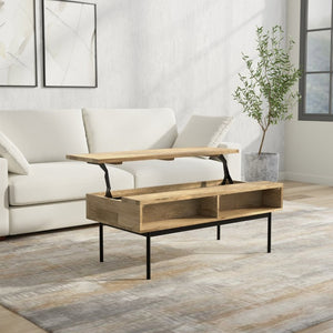 English Elm Stonecastle Mango Wood Lift Top Coffee Table with Hidden Storage and Raffia Accents B2732P549796