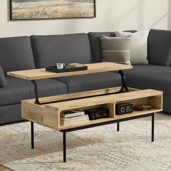 English Elm Stonecastle Mango Wood Lift Top Coffee Table with Hidden Storage and Raffia Accents B2732P549796