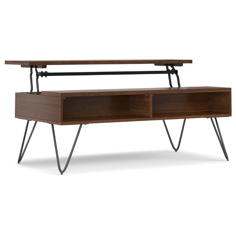English Elm Diaz Lift Top Coffee Table with Hidden Storage Walnut Hairpin Leg Living Room 48 inches Metal & Wood B2732P549797