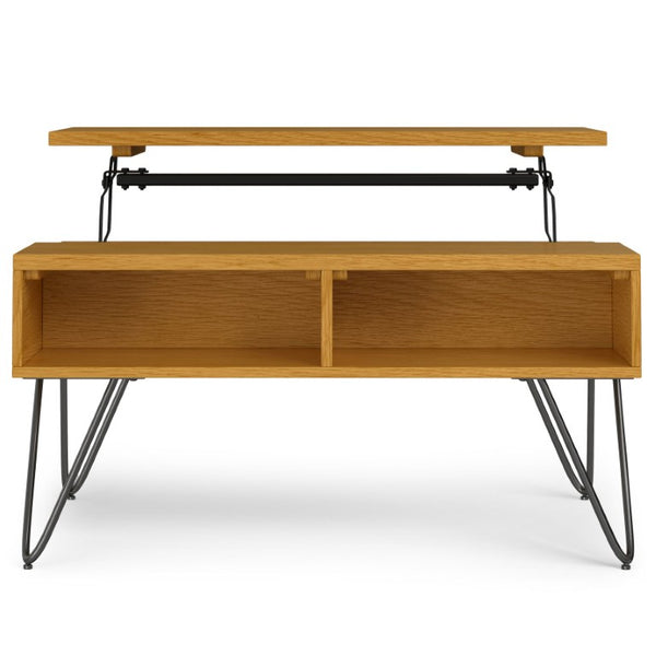 English Elm Diaz Solid Oak Lift Top Coffee Table with Hairpin Legs and Hidden Storage Cubby 24 x 36 x 18 Brown B2732P549798