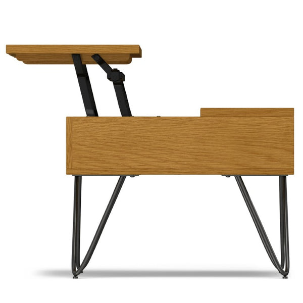 English Elm Diaz Solid Oak Lift Top Coffee Table with Hairpin Legs and Hidden Storage Cubby 24 x 36 x 18 Brown B2732P549798