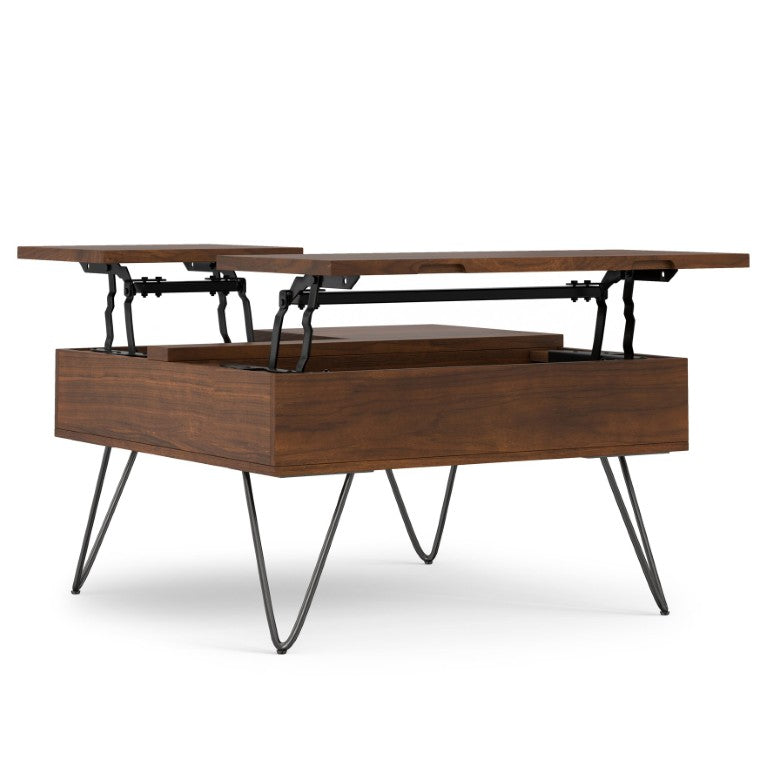 English Elm Diaz Solid Wood Square Lift Top Coffee Table with Hidden Storage and Gold Hairpin Legs B2732P549799