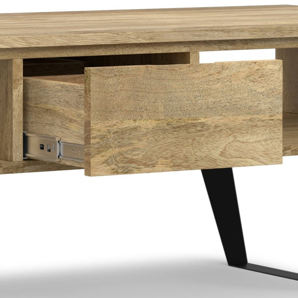 English Elm Diaz Solid Oak Lift Top Coffee Table with Hairpin Legs and Hidden Storage Cubby 22 x 48 x 18 Brown B2732P549800