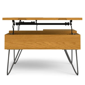 English Elm Diaz Solid Oak Lift Top Coffee Table with Hairpin Legs and Hidden Storage Cubby 32 x 32 x 18 Brown B2732P549801