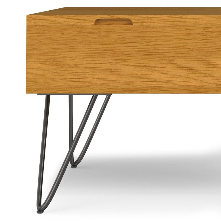 English Elm Diaz Solid Oak Lift Top Coffee Table with Hairpin Legs and Hidden Storage Cubby 32 x 32 x 18 Brown B2732P549801