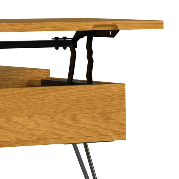 English Elm Diaz Solid Oak Lift Top Coffee Table with Hairpin Legs and Hidden Storage Cubby 32 x 32 x 18 Brown B2732P549801