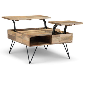 English Elm Diaz Solid Mango Wood Lift Top Coffee Table with Gold Hairpin Legs and Storage B2732P549802