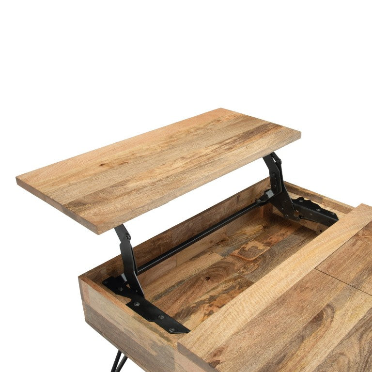 English Elm Diaz Solid Mango Wood Lift Top Coffee Table with Gold Hairpin Legs and Storage B2732P549802