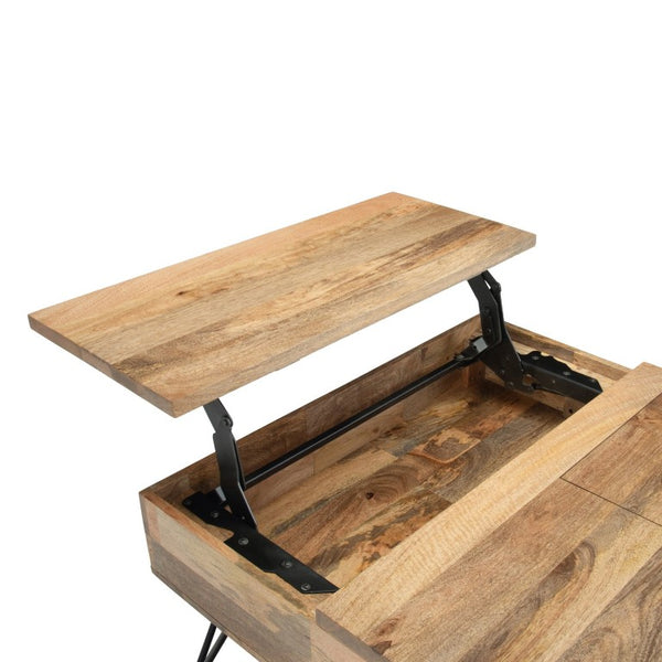 English Elm Diaz Solid Mango Wood Lift Top Coffee Table with Gold Hairpin Legs and Storage B2732P549802
