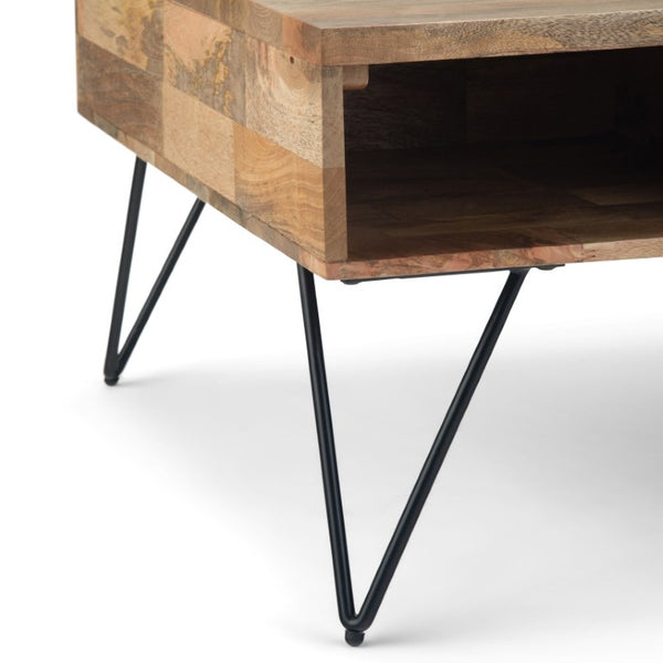 English Elm Diaz Solid Mango Wood Lift Top Coffee Table with Gold Hairpin Legs and Storage B2732P549802