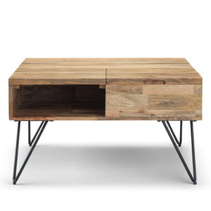 English Elm Diaz Solid Mango Wood Lift Top Coffee Table with Gold Hairpin Legs and Storage B2732P549802