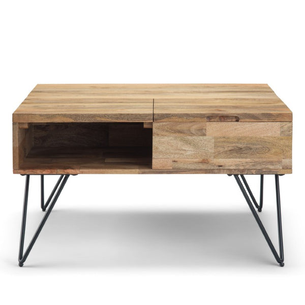 English Elm Diaz Solid Mango Wood Lift Top Coffee Table with Gold Hairpin Legs and Storage B2732P549802